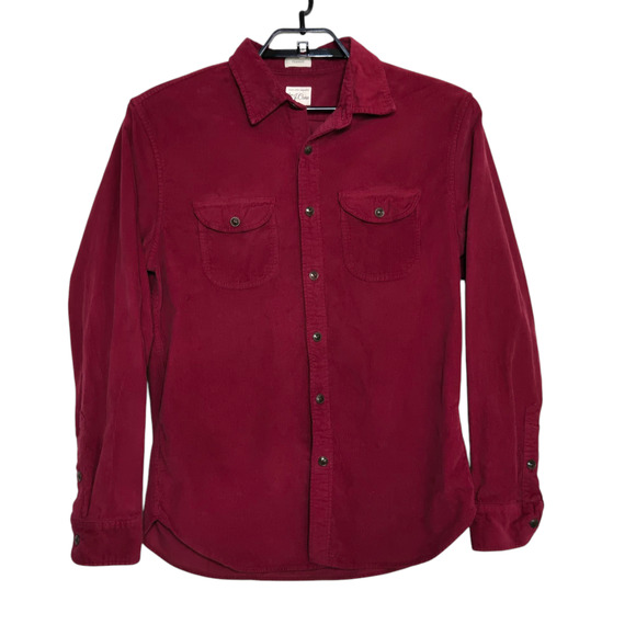 Mens J. Crew Corduroy Work Shirt size Medium Garment Dyed Red Maroon AZ426 - Picture 1 of 5